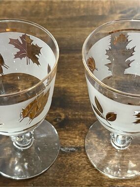 Libbey Gold Foliage Wine Water Goblets Set of 2, 22k Gold Leaf Frosted MCM